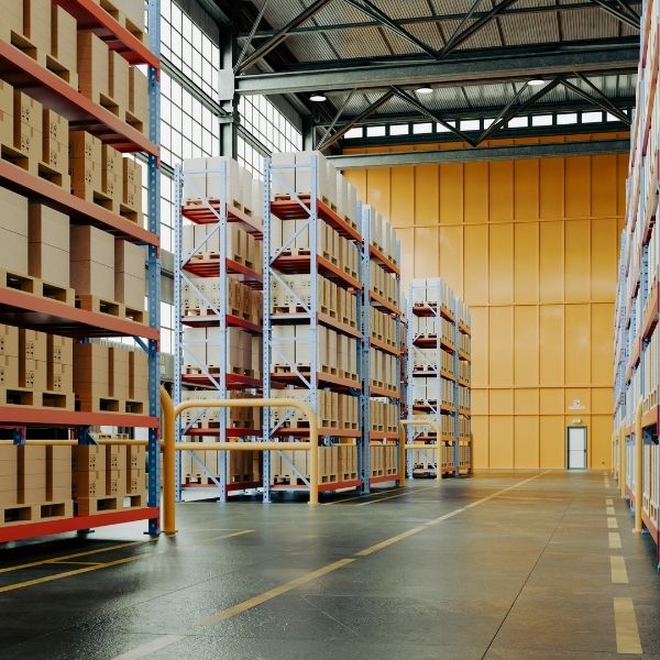 Almacen o bodega de una nave industrial con producto terminado, la idea es concientizar al cliente de que al tener cajas de cartón deben de tener sus sistemas de deteccion de incendio calibrados con exactitud.