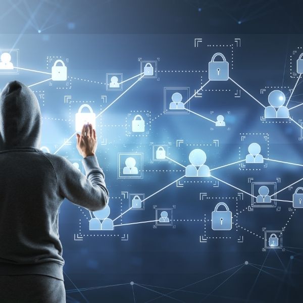 Icono de sistema DLP para la prevencion de fuga de datos y proteccion de informacion confidencial corporativa.